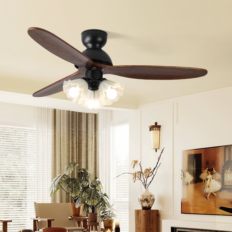 Plafondventilator met Verlichting – Scandinavische Ventilator met Lamp – Houten Bladen en LED-Verlichting