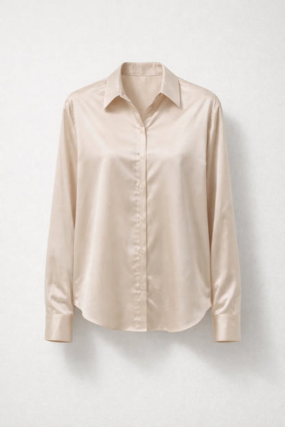 Dames Blouse - Glanzende Overhemd met Klassieke Kraag Elegant