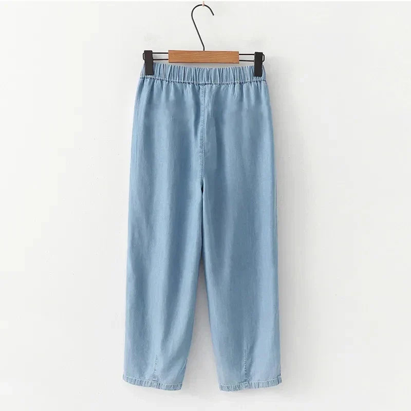 Moderne Vrouwelijke Lyocell Denim Broek Trendy Design
