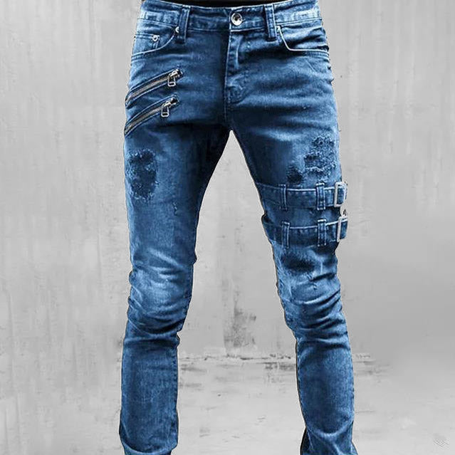 Heren Jeans met Rits en Gesp Banden Slim Fit