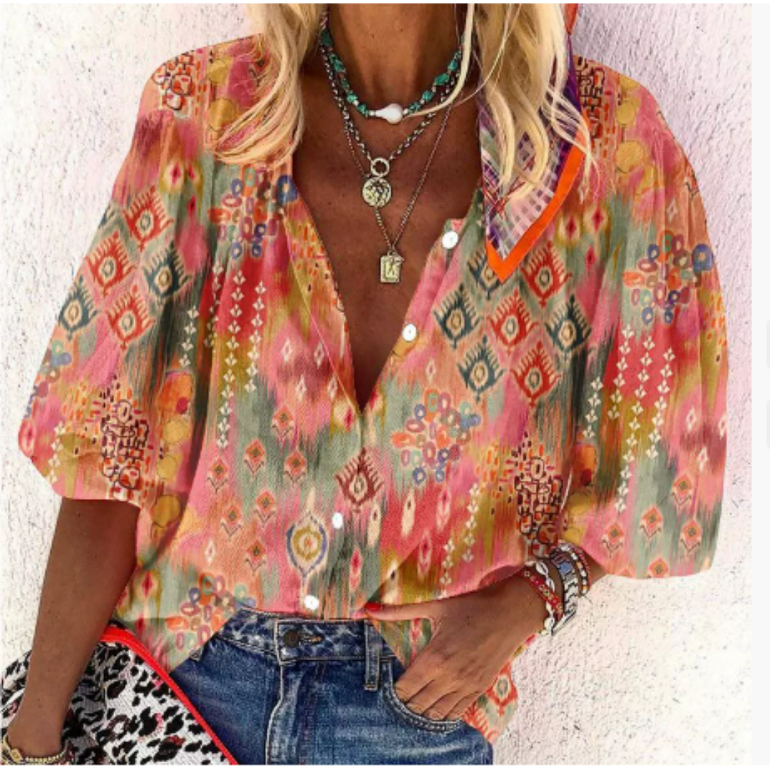 Vrouwelijke Blouse met Korte Mouwen en V-Hals - StudioMarella