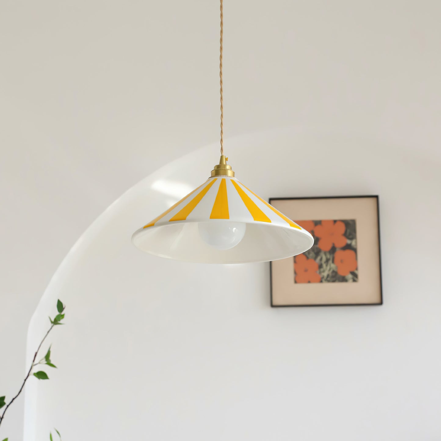 Gestreepte Glazen Hanglamp met Messing Fitting – Dopamine Kleuren Hangende Verlichting voor Keuken Eetkamer