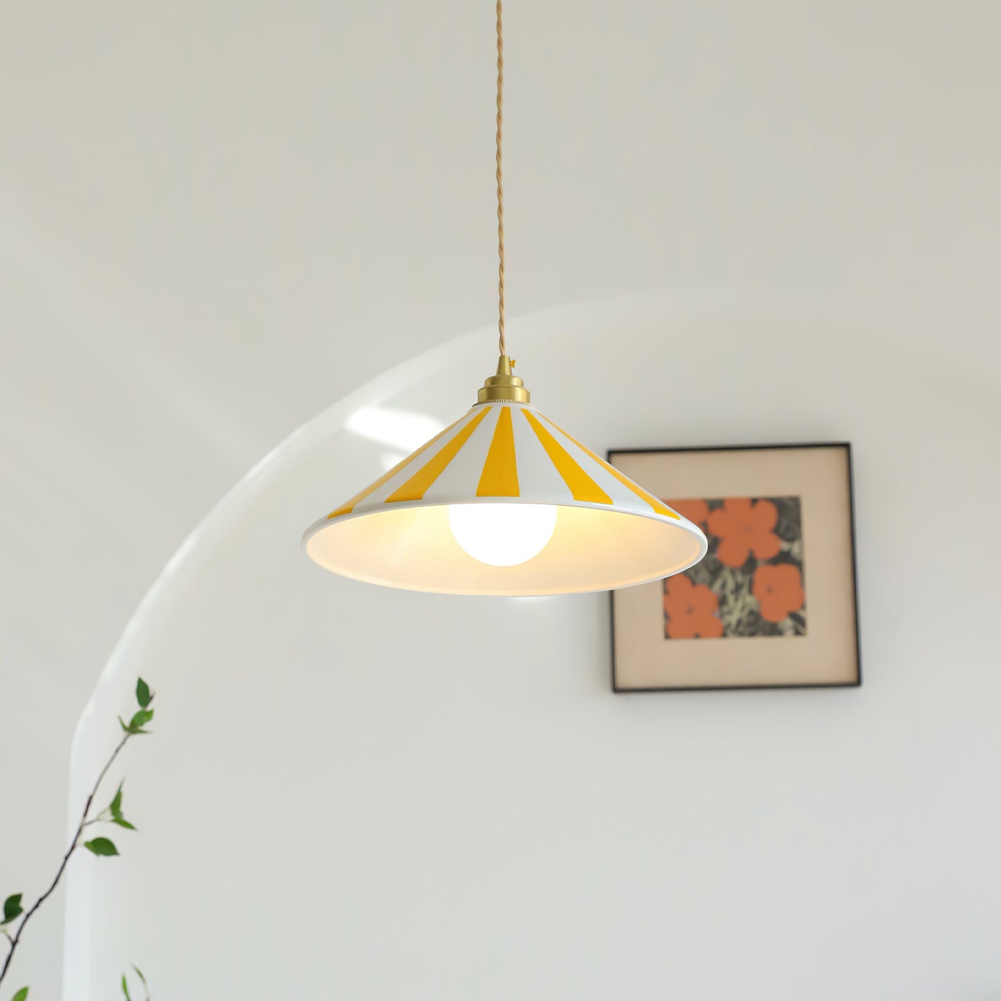 Gestreepte Glazen Hanglamp met Messing Fitting – Dopamine Kleuren Hangende Verlichting voor Keuken Eetkamer