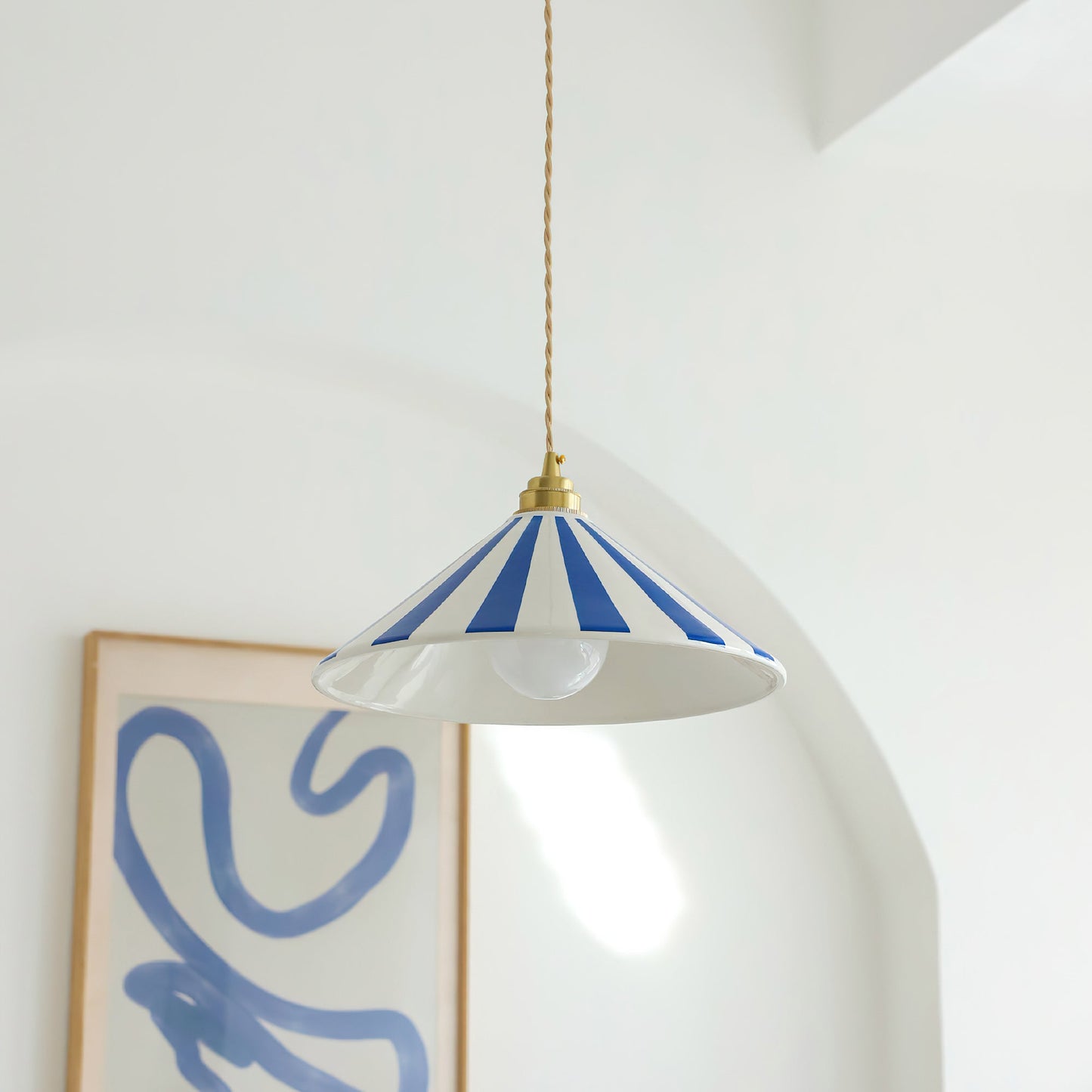 Gestreepte Glazen Hanglamp met Messing Fitting – Dopamine Kleuren Hangende Verlichting voor Keuken Eetkamer