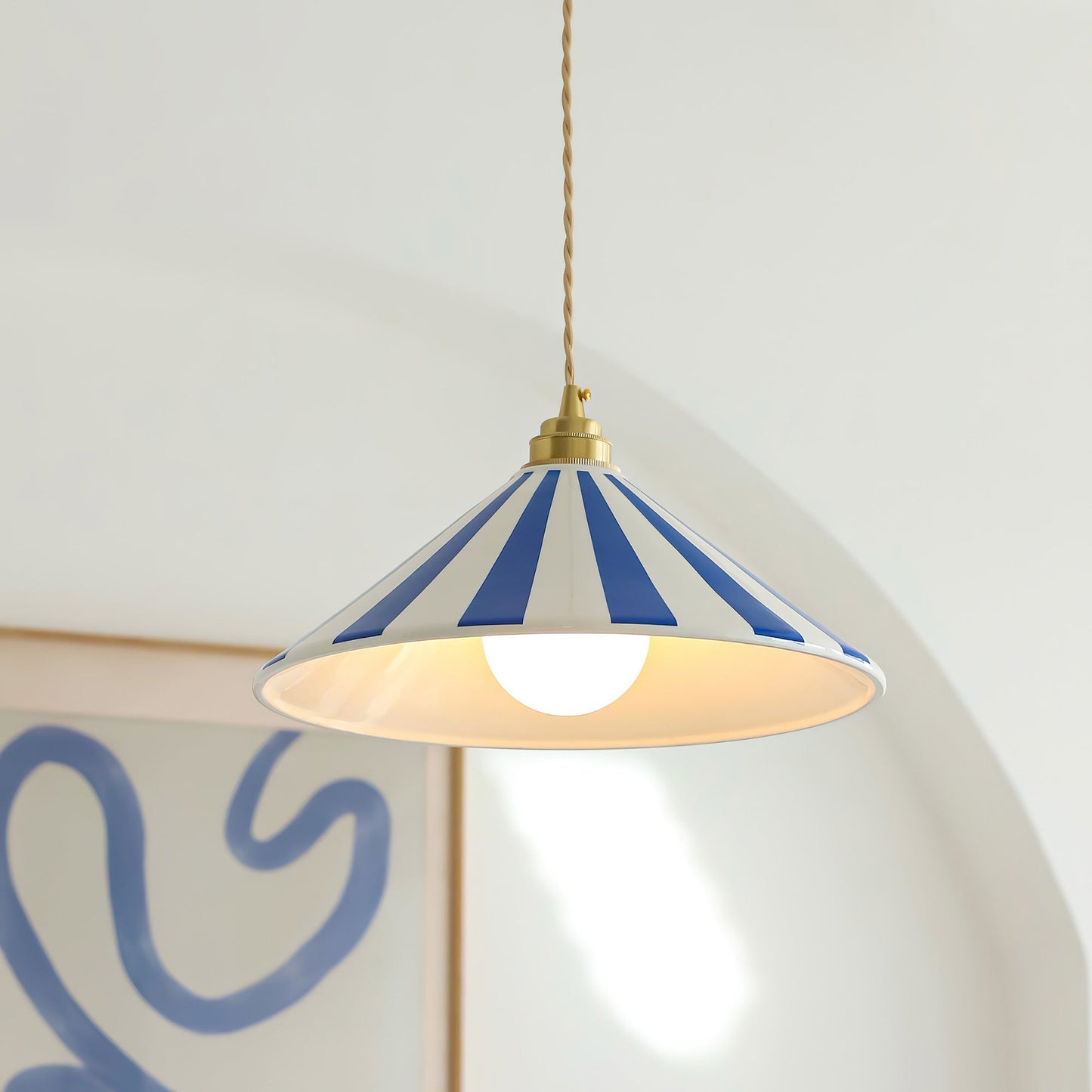 Gestreepte Glazen Hanglamp met Messing Fitting – Dopamine Kleuren Hangende Verlichting voor Keuken Eetkamer