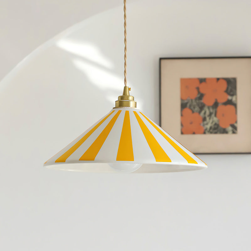Gestreepte Glazen Hanglamp met Messing Fitting – Dopamine Kleuren Hangende Verlichting voor Keuken Eetkamer