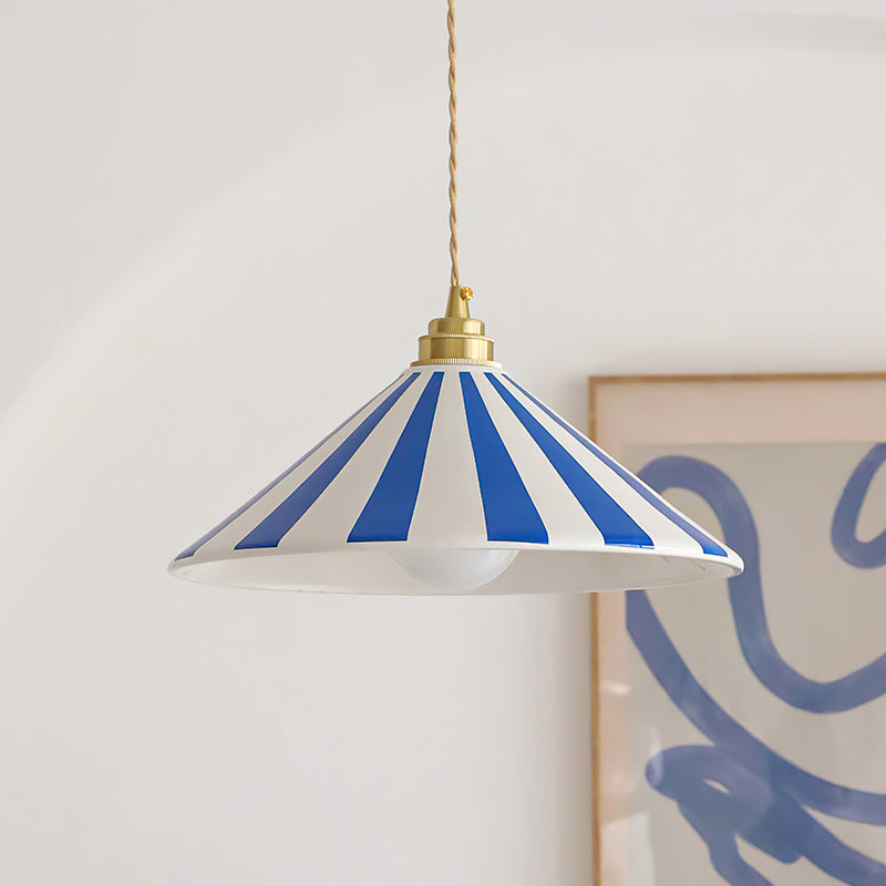 Gestreepte Glazen Hanglamp met Messing Fitting – Dopamine Kleuren Hangende Verlichting voor Keuken Eetkamer