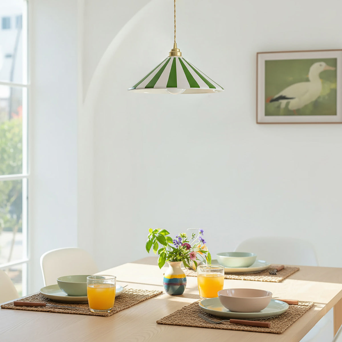 Gestreepte Glazen Hanglamp met Messing Fitting – Dopamine Kleuren Hangende Verlichting voor Keuken Eetkamer