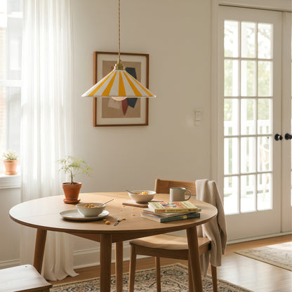 Gestreepte Glazen Hanglamp met Messing Fitting – Dopamine Kleuren Hangende Verlichting voor Keuken Eetkamer