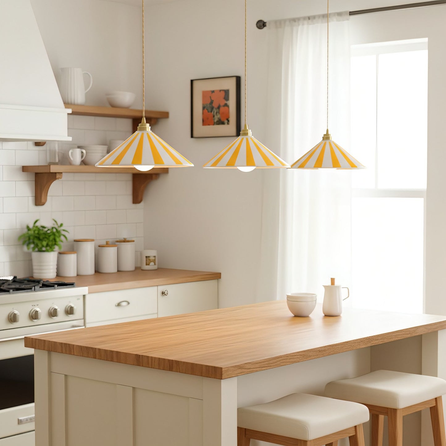 Gestreepte Glazen Hanglamp met Messing Fitting – Dopamine Kleuren Hangende Verlichting voor Keuken Eetkamer