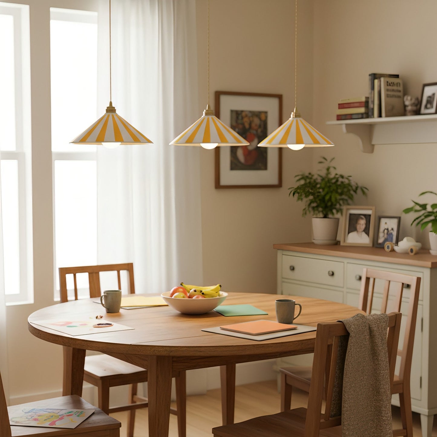 Gestreepte Glazen Hanglamp met Messing Fitting – Dopamine Kleuren Hangende Verlichting voor Keuken Eetkamer