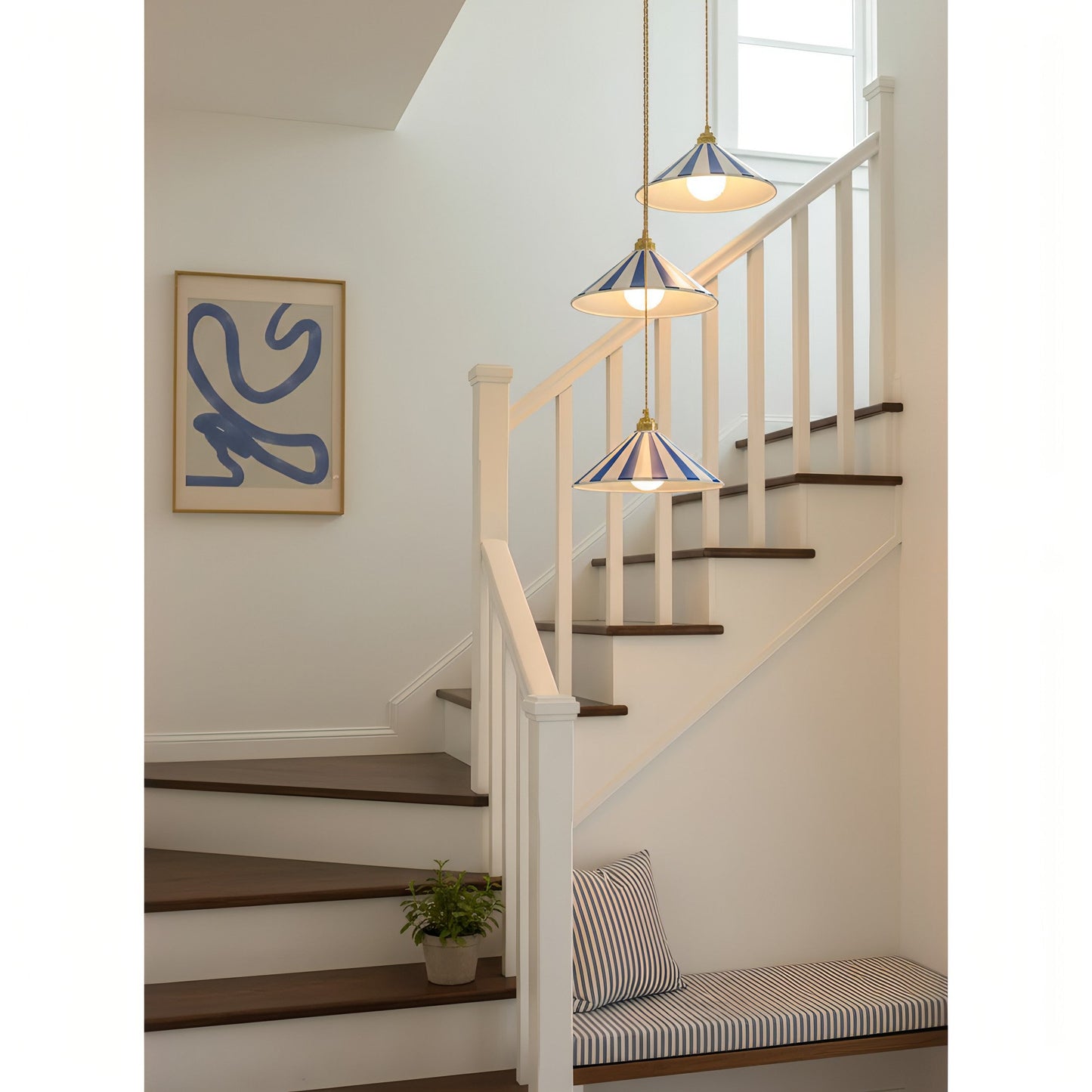 Gestreepte Glazen Hanglamp met Messing Fitting – Dopamine Kleuren Hangende Verlichting voor Keuken Eetkamer
