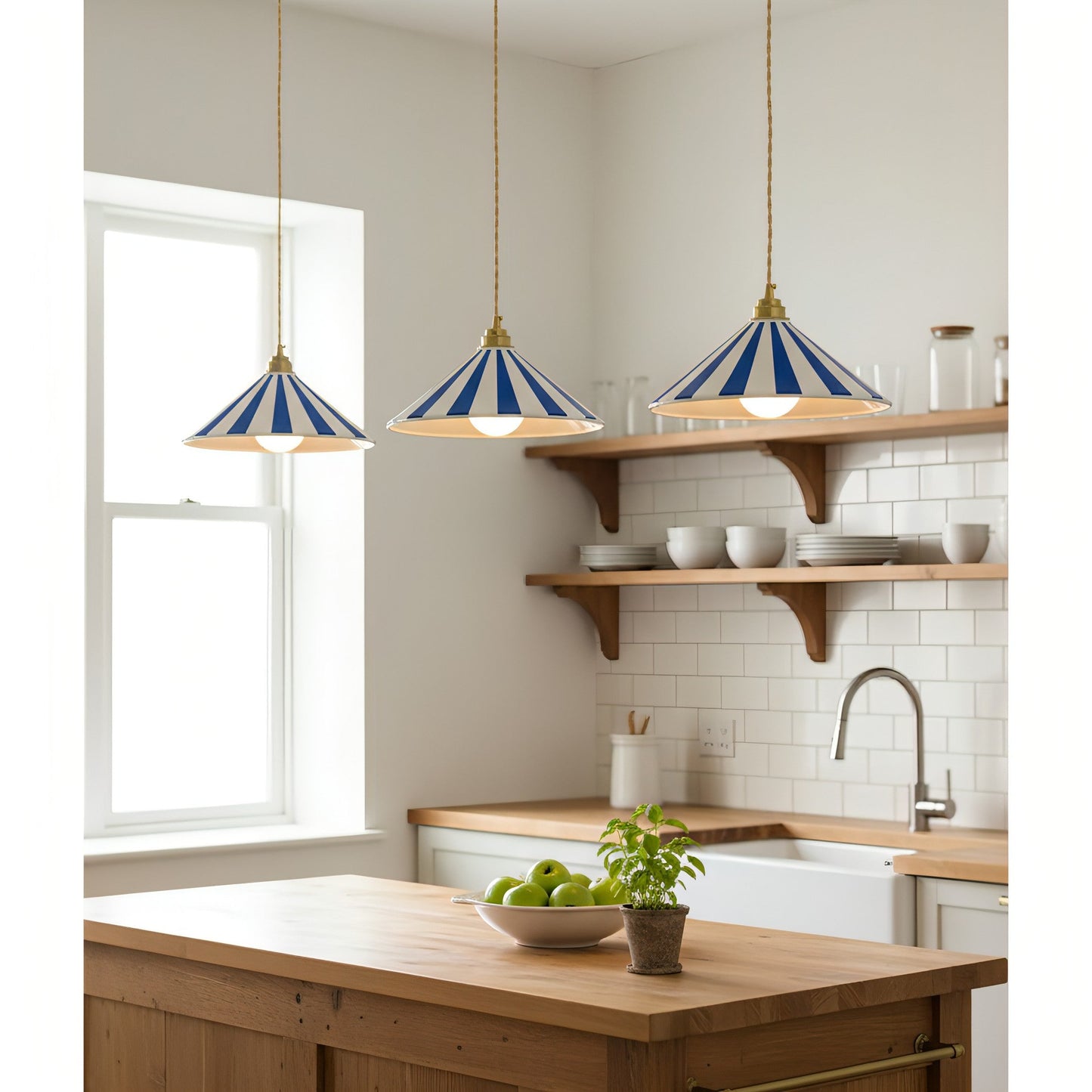 Gestreepte Glazen Hanglamp met Messing Fitting – Dopamine Kleuren Hangende Verlichting voor Keuken Eetkamer