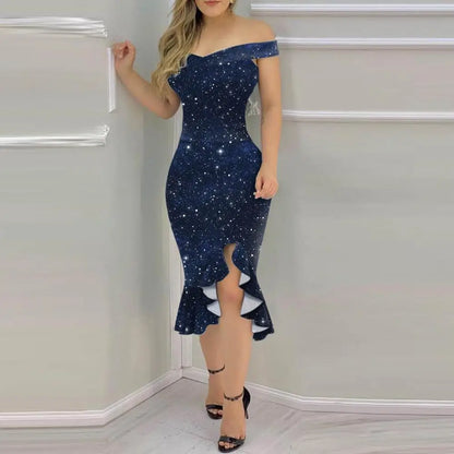 Elegante Bruiloftsjurk Bodycon Korte Avondjurk Glanzend