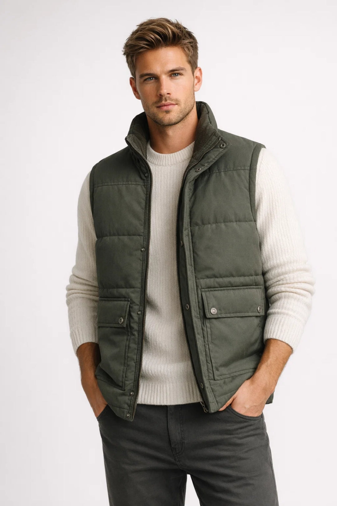 Heren Bodywarmer Gewatteerd Opstaande Kraag Casual Warm - StudioMarella