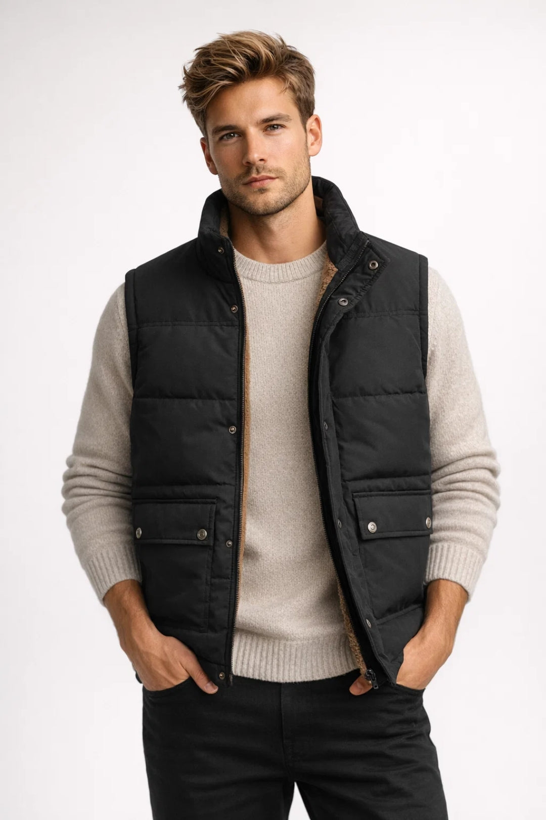 Heren Bodywarmer Gewatteerd Opstaande Kraag Casual Warm