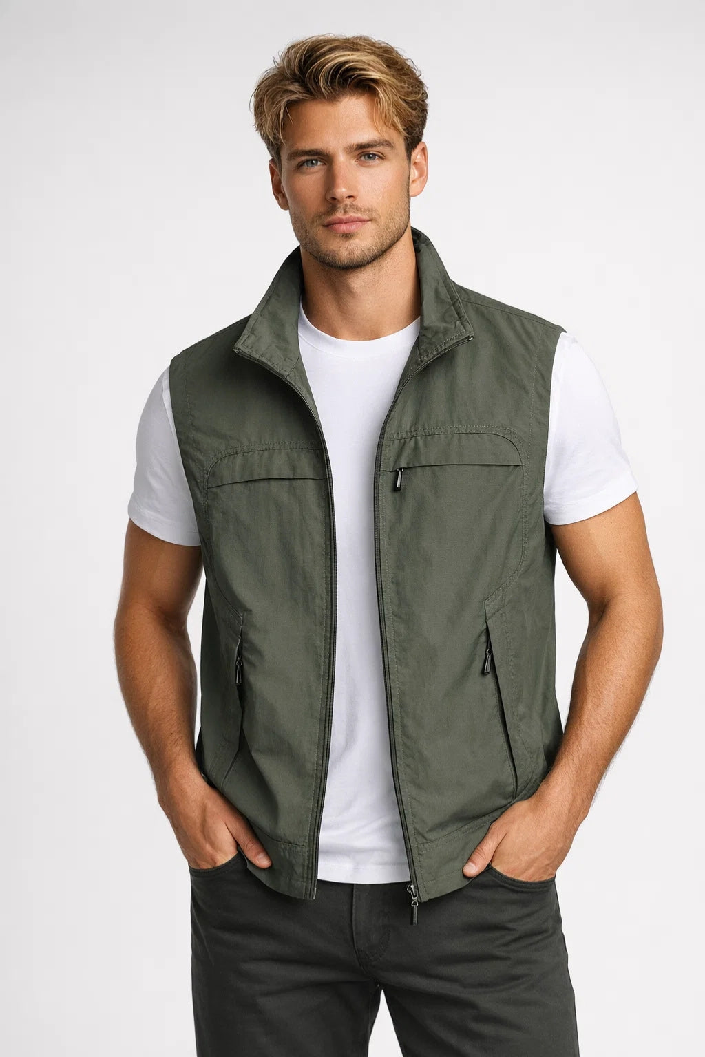 Heren Bodywarmer Lichtgewicht Opstaande Kraag Casual