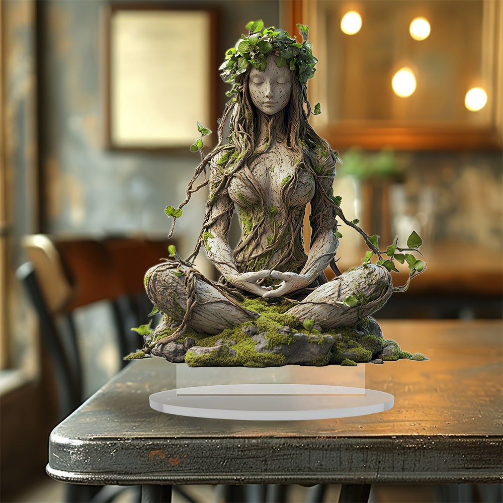 Spirituele Godin Sculptuur Acryl Decoratie Bohemian Stijl Interieurobject Zittende Vrouwenfiguur Transparant 20 cm Woonkamer Bureau Sierbeeld Meditatiedecor