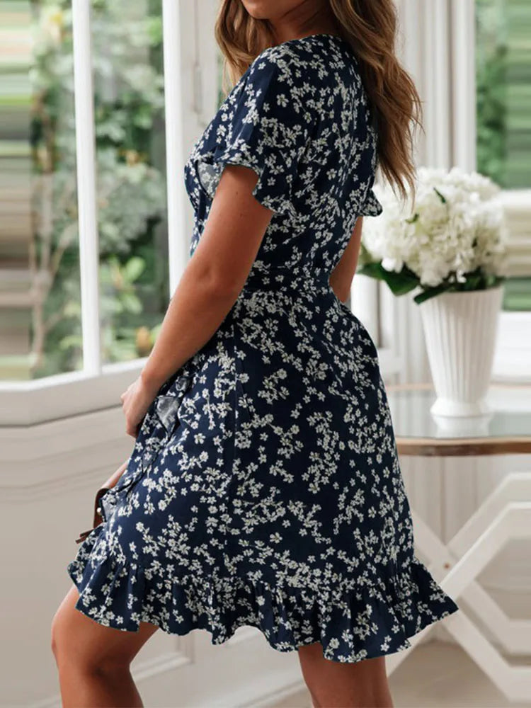 Zomerjurk Dames Bloemenprint Mini Rok Ruches