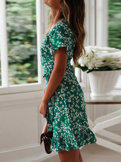 Zomerjurk Dames Bloemenprint Mini Rok Ruches