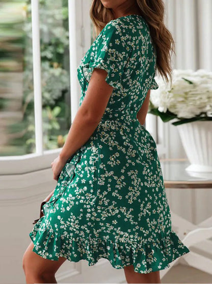 Zomerjurk Dames Bloemenprint Mini Rok Ruches
