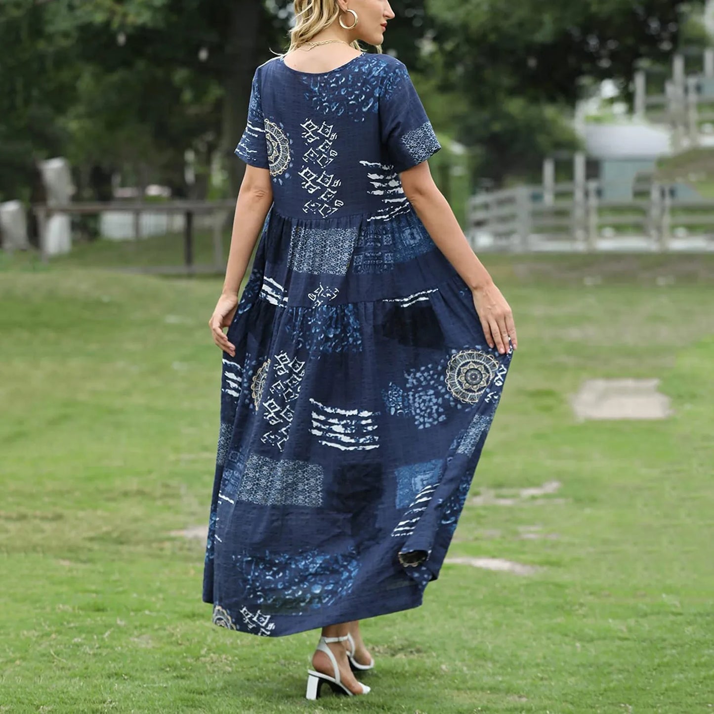 Boho Jurk Zomerse Losse Zonnejurk met Zakken