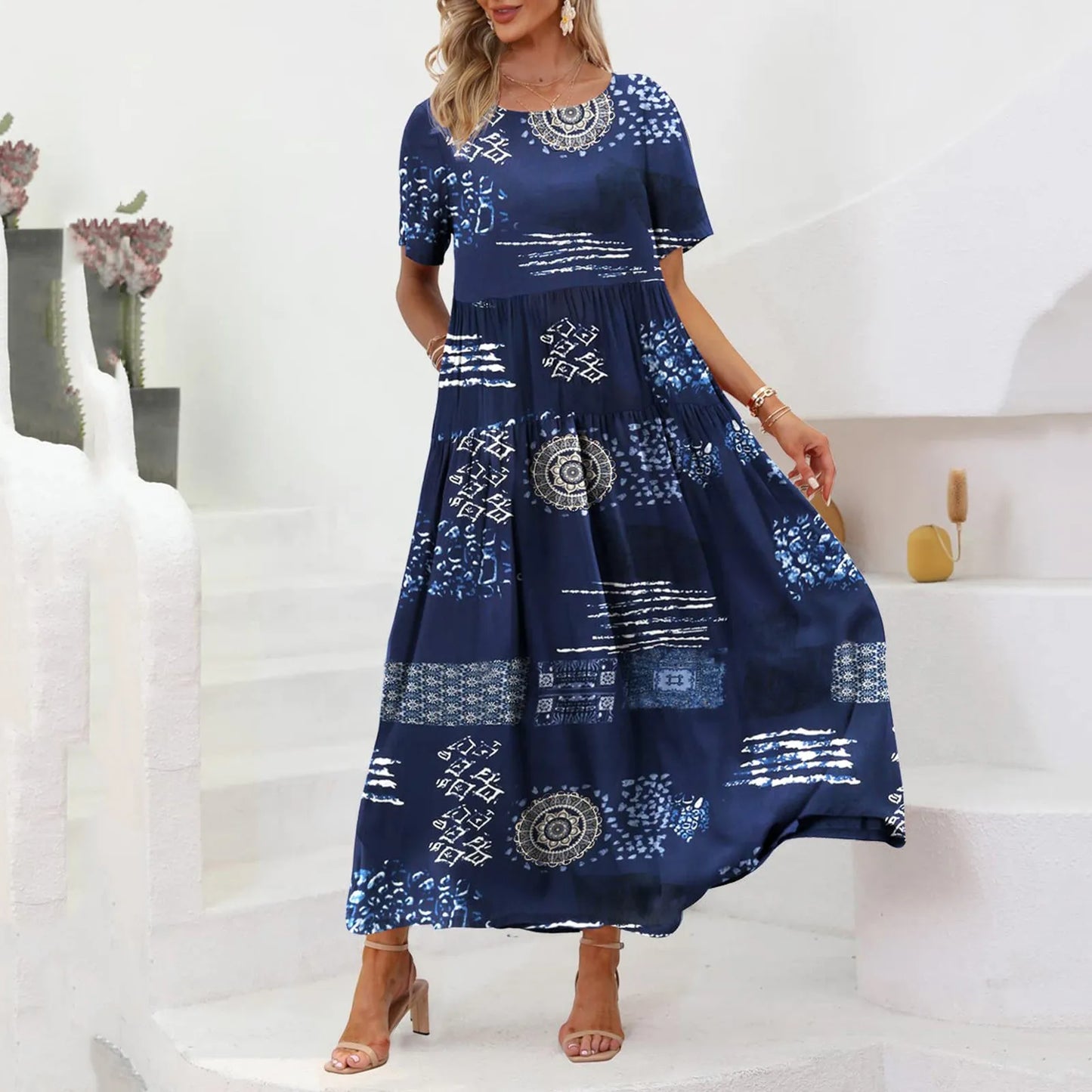 Boho Jurk Zomerse Losse Zonnejurk met Zakken