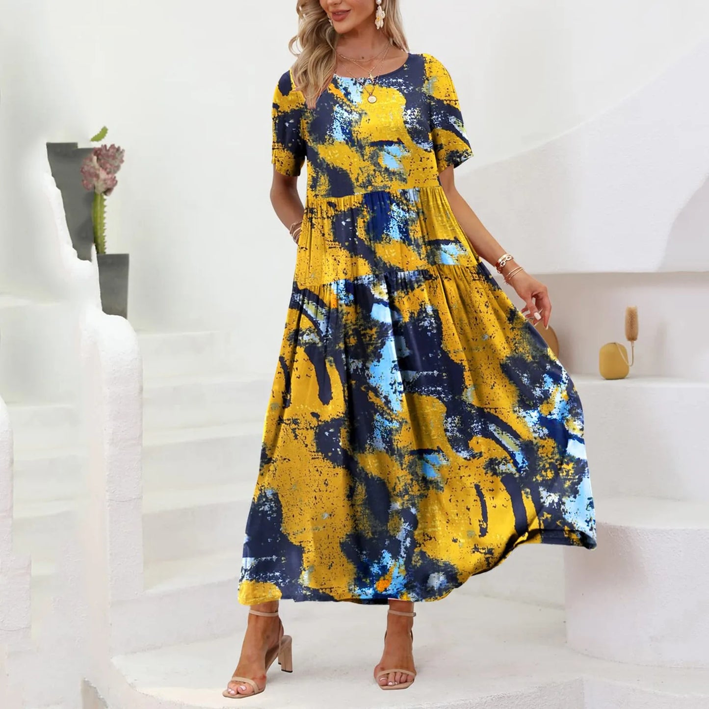 Boho Jurk Zomerse Losse Zonnejurk met Zakken