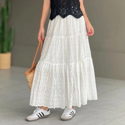 Maxi Rok Geborduurde Bloemen Zomerjurk Lange Rok