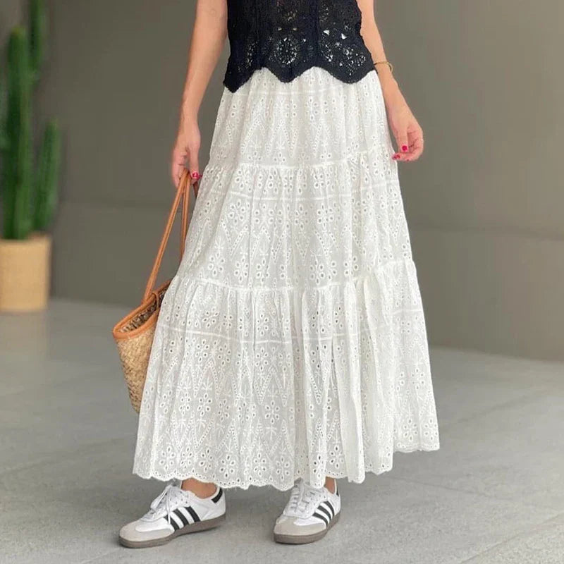Maxi Rok Geborduurde Bloemen Zomerjurk Lange Rok