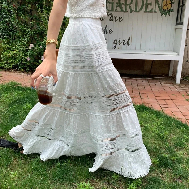 Maxi Rok Geborduurde Bloemen Zomerjurk Lange Rok