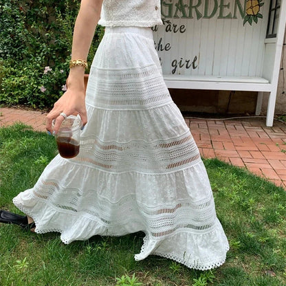 Maxi Rok Geborduurde Bloemen Zomerjurk Lange Rok