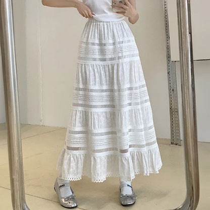 Maxi Rok Geborduurde Bloemen Zomerjurk Lange Rok