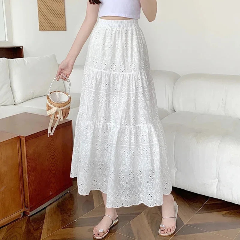 Maxi Rok Geborduurde Bloemen Zomerjurk Lange Rok