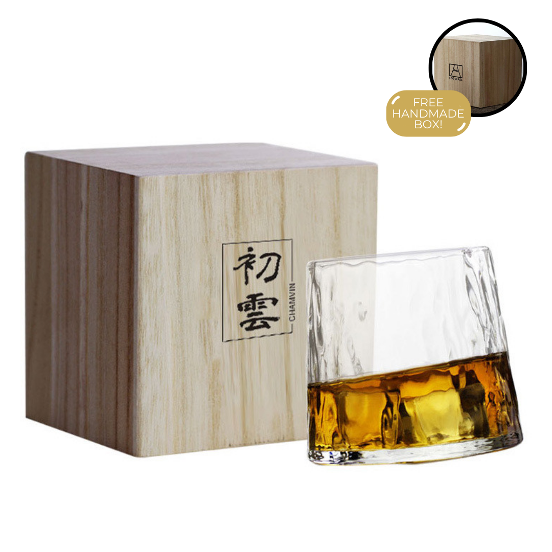 Japans Whiskyglas Met Draaibare Bodem 250ml Hittebestendig Glas Handgemaakt Drinkglas Voor Whisky Cocktails Sake Premium Servies In Houten Geschenkdoos Uniek Cadeau Voor Whiskyliefhebbers