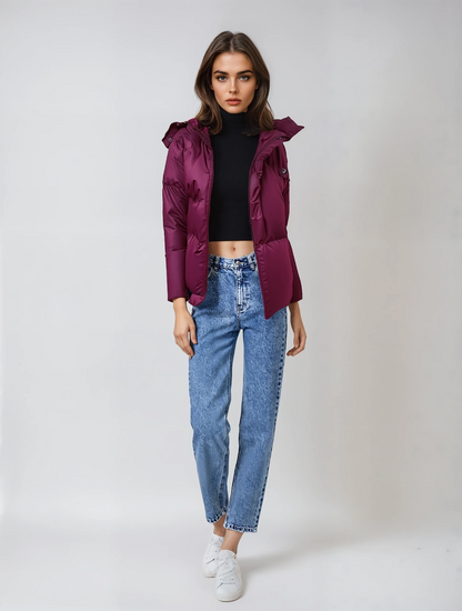 Dame Jas Gewatteerd Glanzend Zwart Elegante Stijl - StudioMarella