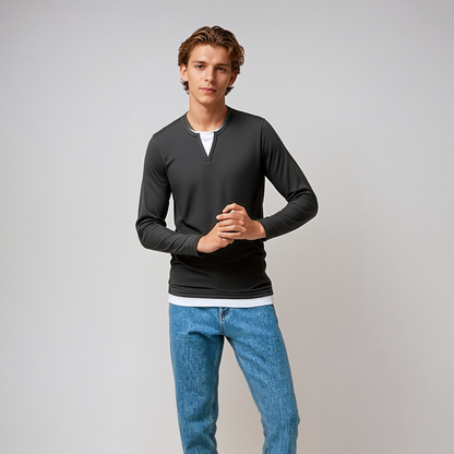 Mannen Longsleeve V-Hals Shirt Casual Kleding - StudioMarella