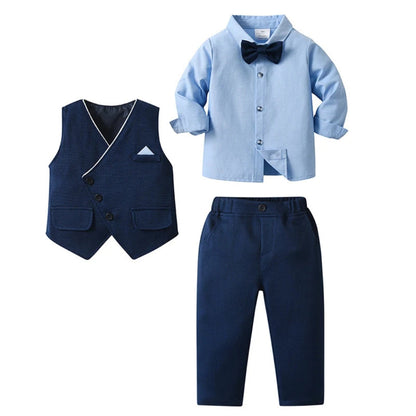 Jongenspak 3-Delig Blauw Hemd met Vest en Pantalon Formele Kleding voor Kinderen