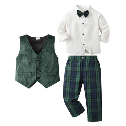3-Delig Jongenspak met Blauw Overhemd, Gilet en Broek voor Feestelijke Gelegenheden, Ceremonies en Bruiloften