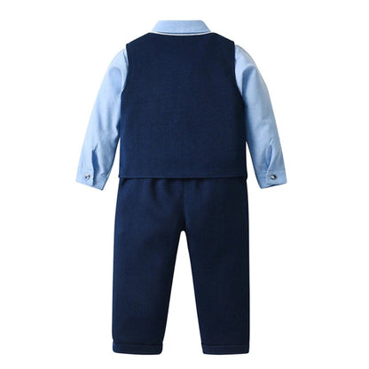 3-Delig Jongenspak met Blauw Overhemd, Gilet en Broek voor Feestelijke Gelegenheden, Ceremonies en Bruiloften