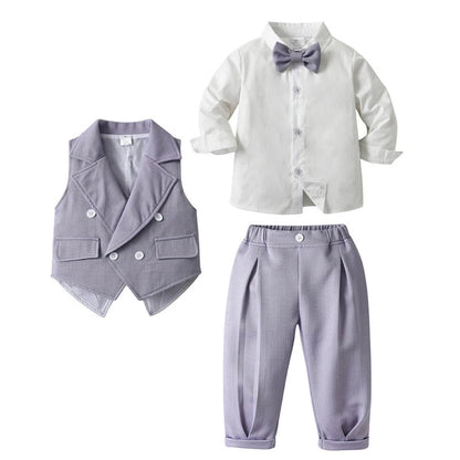 Jongenspak 3-Delig Blauw Hemd met Vest en Pantalon Formele Kleding voor Kinderen
