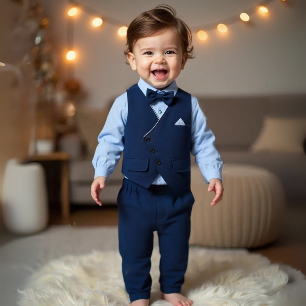 Jongenspak 3-Delig Blauw Hemd met Vest en Pantalon Formele Kleding voor Kinderen