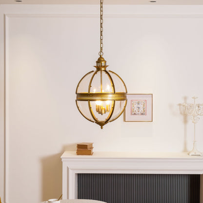 Barok Hanglamp met Glazen Kappen en Gouden Afwerking – Luxe Design Kroonluchter 3-Lichts