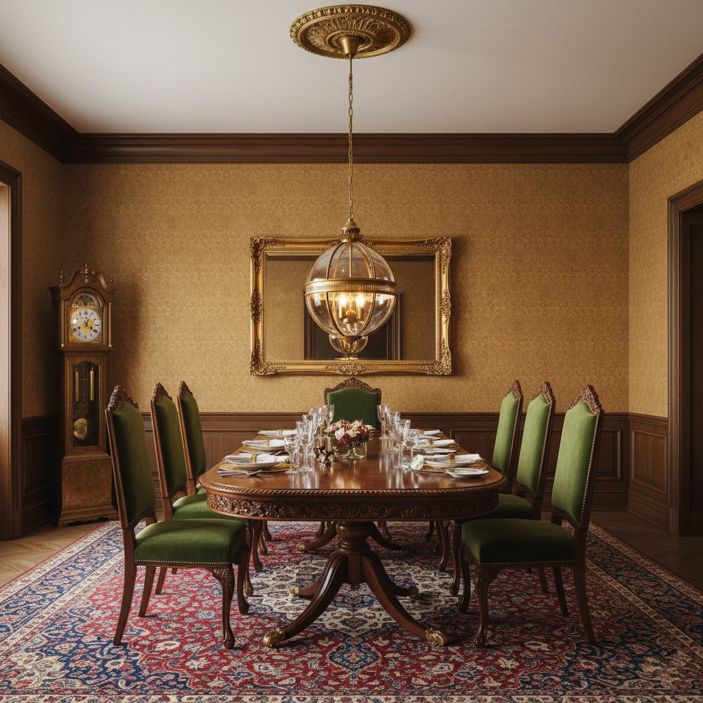 Barok Hanglamp met Glazen Kappen en Gouden Afwerking – Luxe Design Kroonluchter 3-Lichts