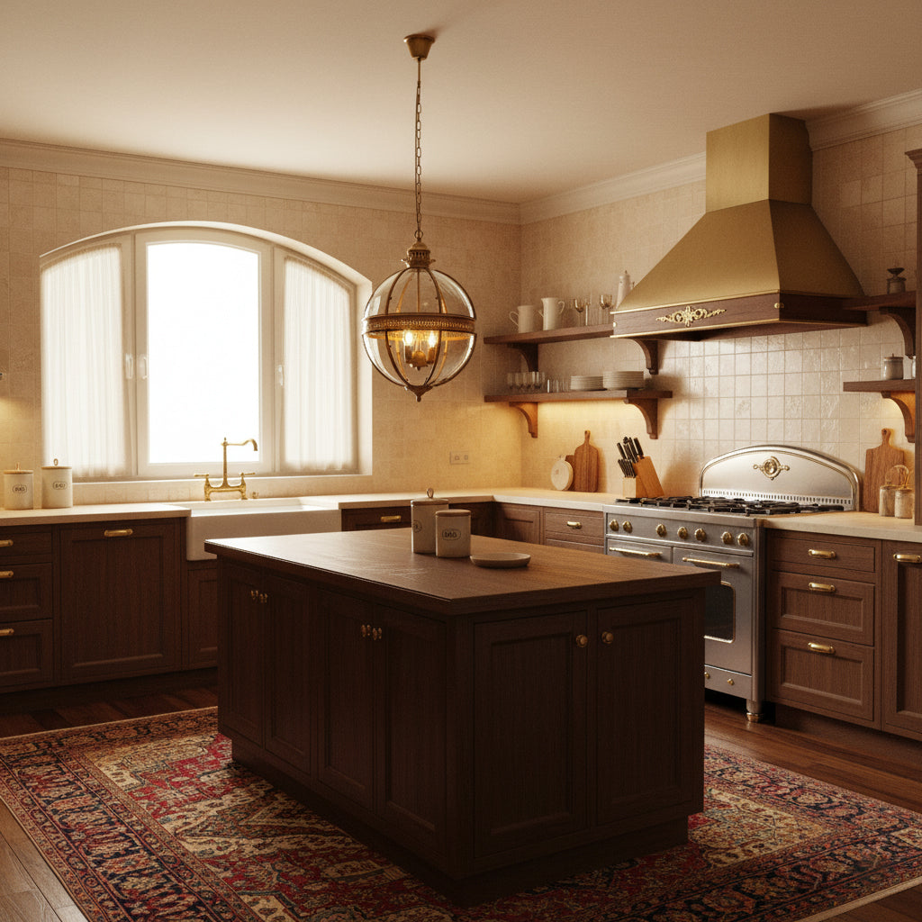 Barok Hanglamp met Glazen Kappen en Gouden Afwerking – Luxe Design Kroonluchter 3-Lichts