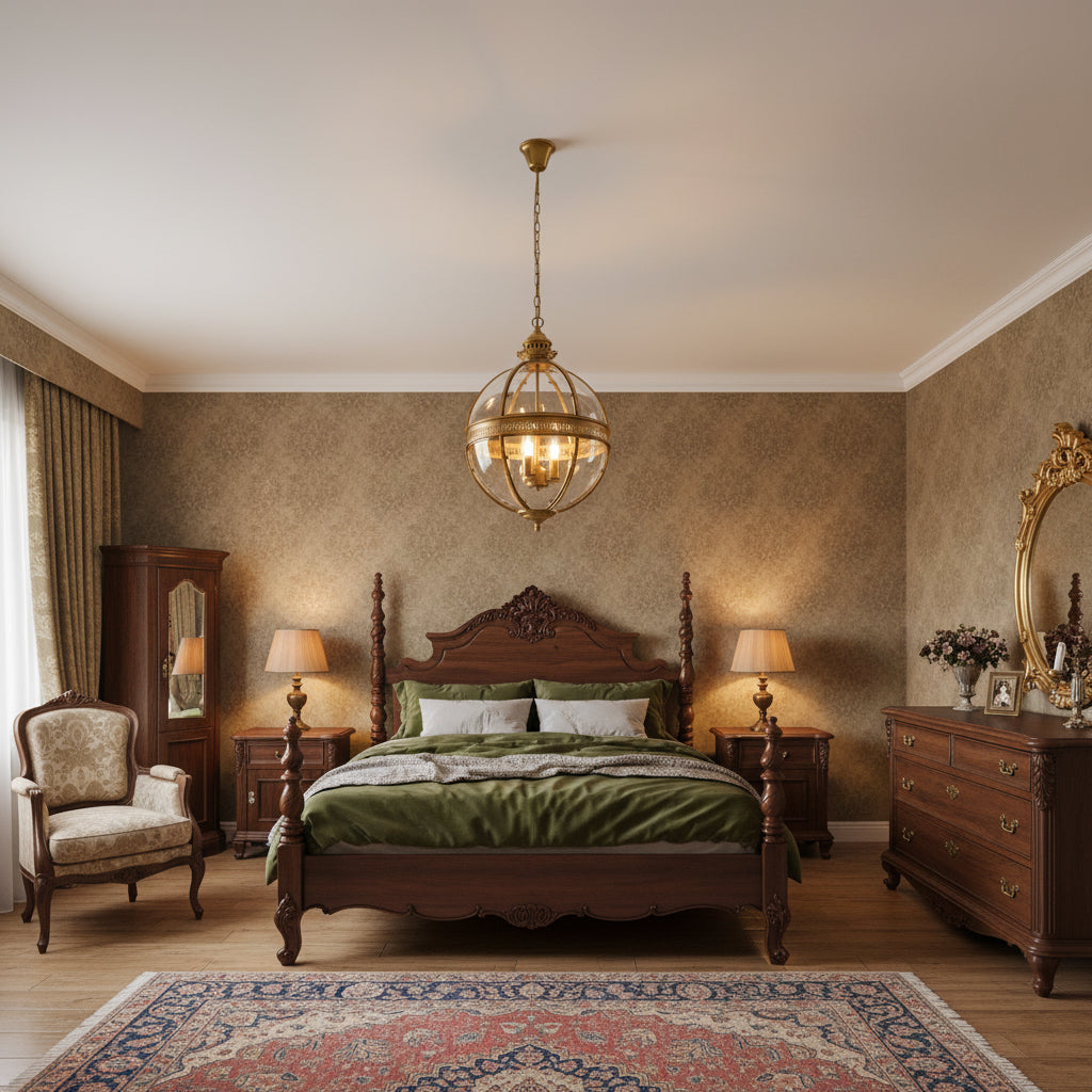 Barok Hanglamp met Glazen Kappen en Gouden Afwerking – Luxe Design Kroonluchter 3-Lichts