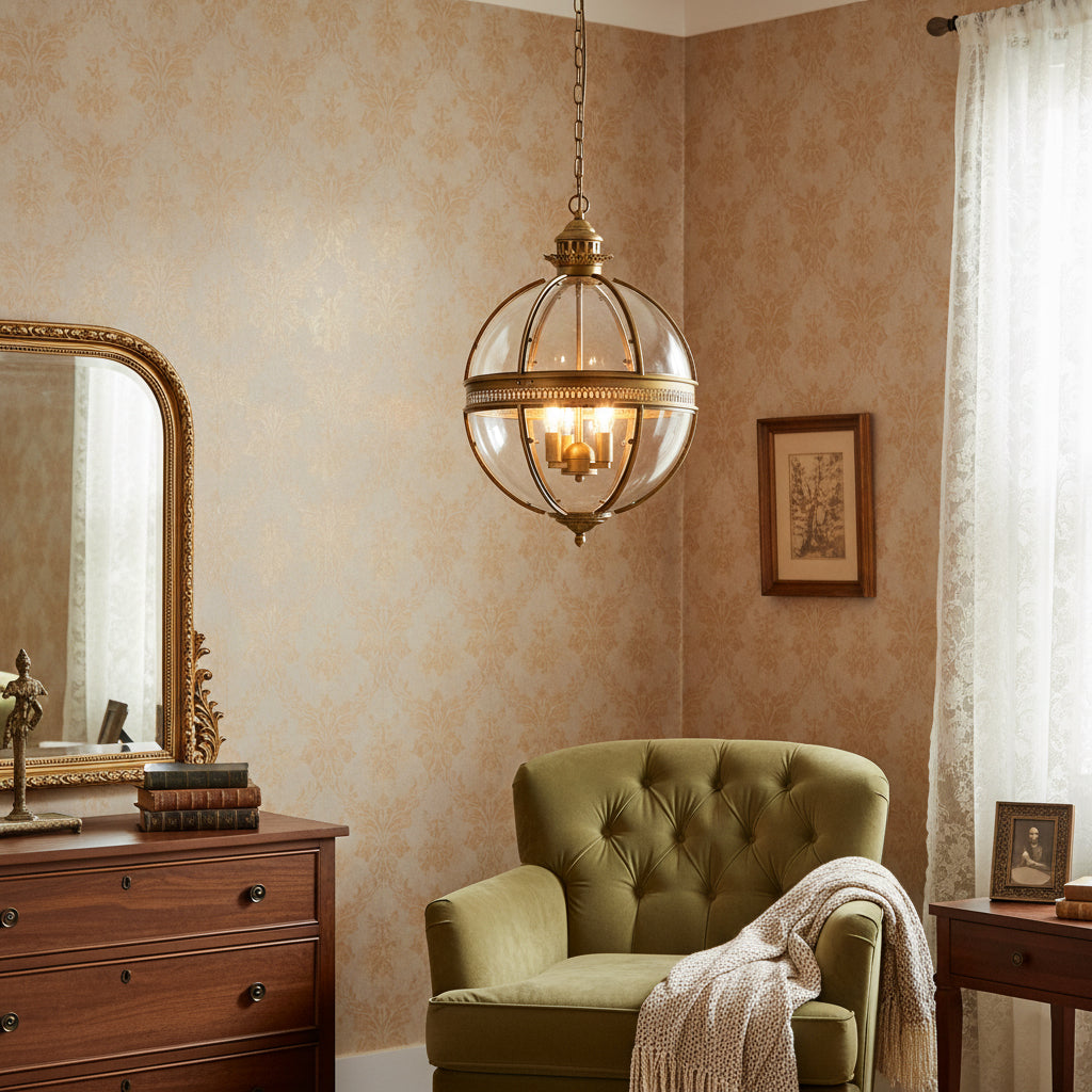 Barok Hanglamp met Glazen Kappen en Gouden Afwerking – Luxe Design Kroonluchter 3-Lichts
