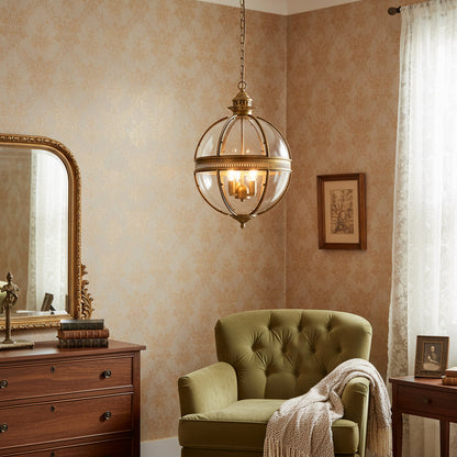Barok Hanglamp met Glazen Kappen en Gouden Afwerking – Luxe Design Kroonluchter 3-Lichts