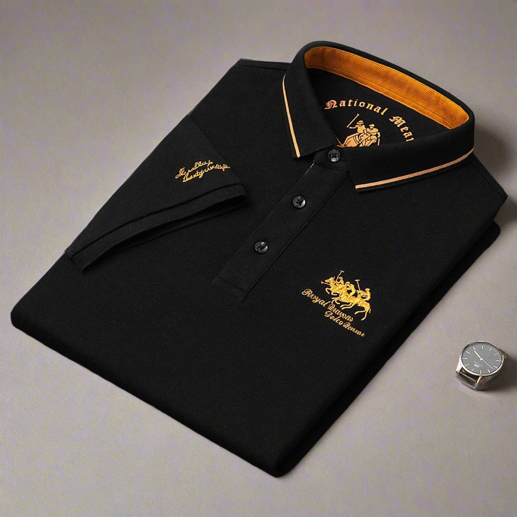 Mannen Polo Shirt met Fijne Stof en Subtiel Borduurwerk