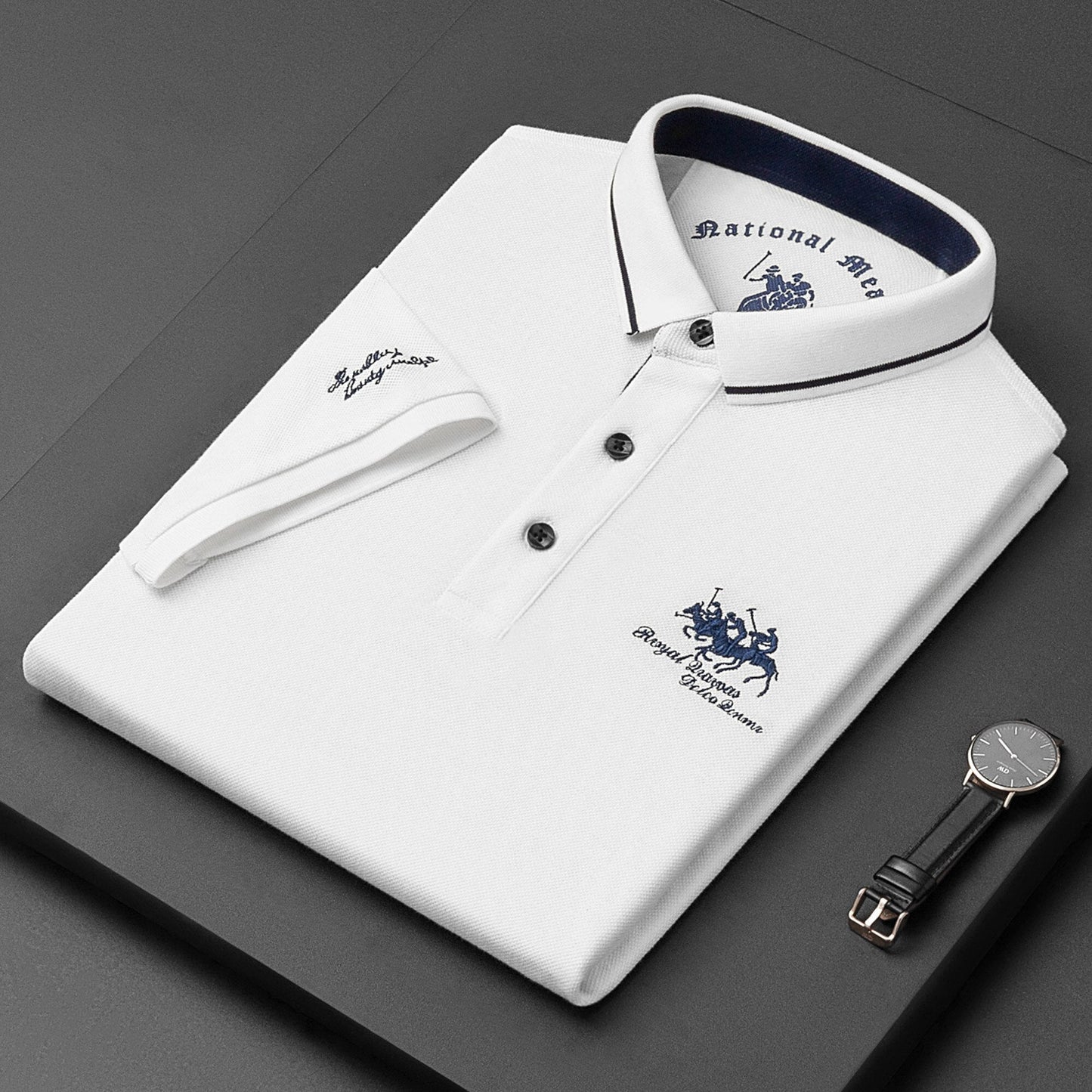 Mannen Polo Shirt met Fijne Stof en Subtiel Borduurwerk